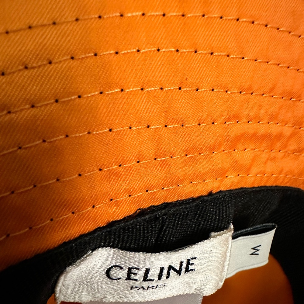 Celine black quilted nylon bucket hat white Celine Paris letters logo Medium - Picture 12 of 14